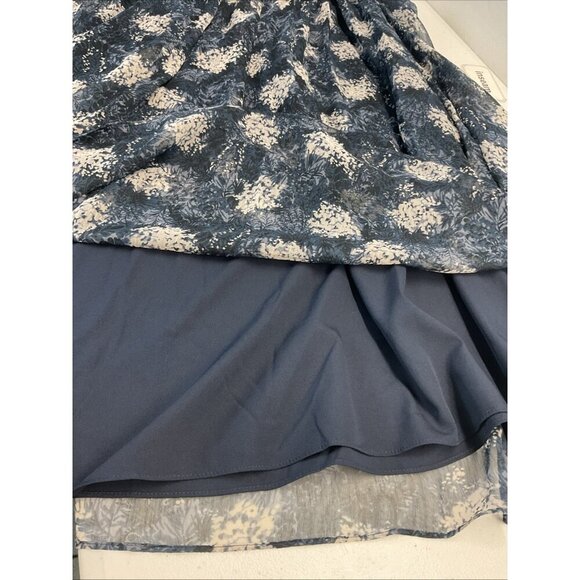 Joie Sleeveless Sheer Overlay knee length Dress‎ Baltic Print Blue size L flowy - Picture 9 of 13